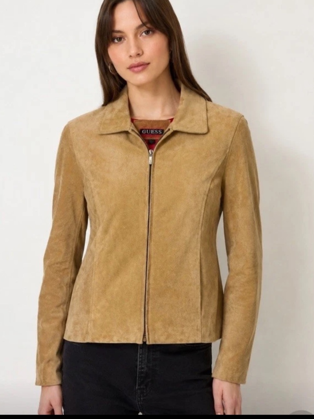 Guess Tan Leather Jacket for Women Vintage Y2K